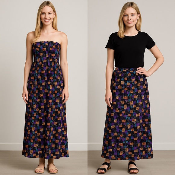 LuLaRoe XS Colorful Maxi Skirt Abstract Print Black Base Convertible Dress NWT - Picture 1 of 7